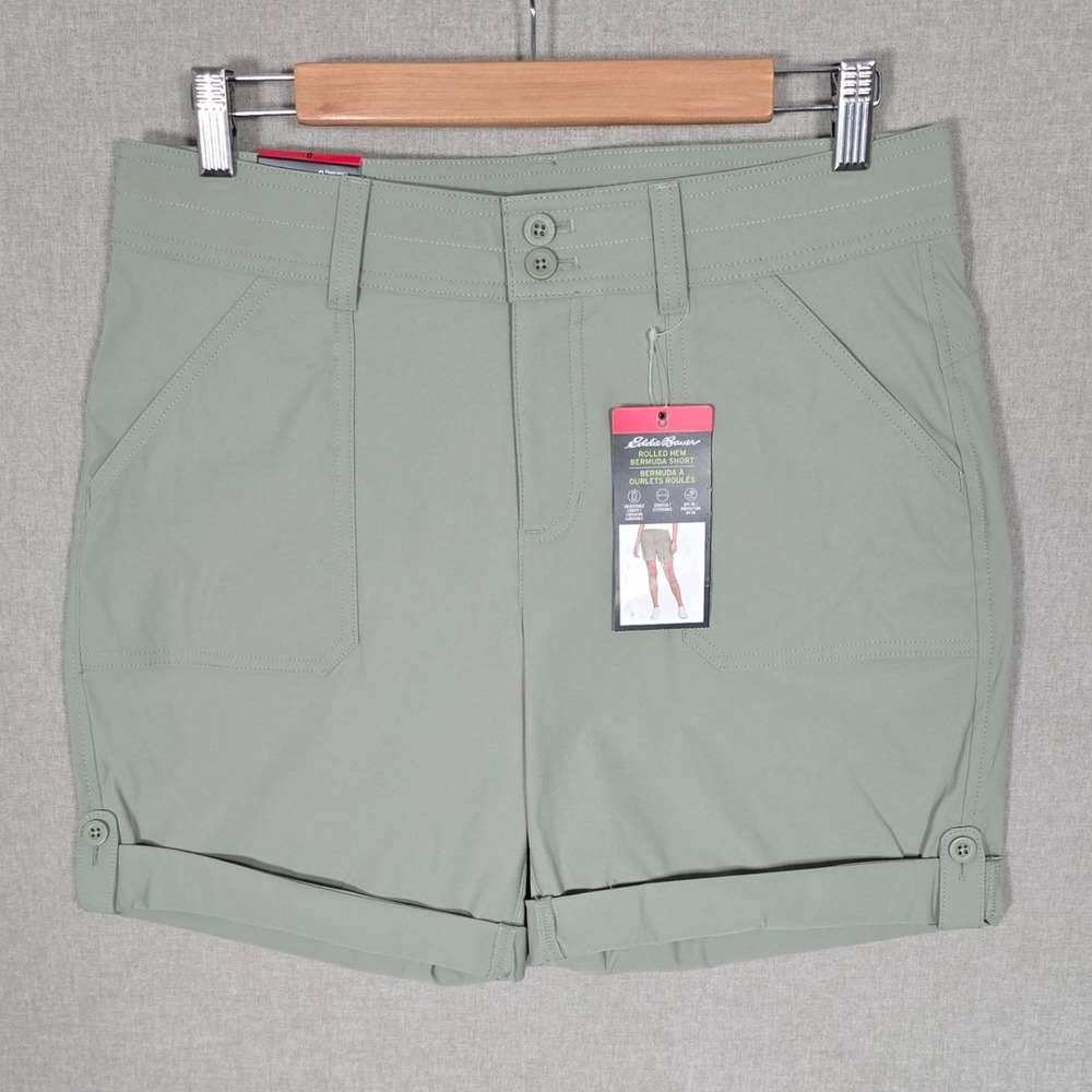 NWT Eddie Bauer Rolled Hem Bermuda Short Stretch UPF 50 Sage Green 8